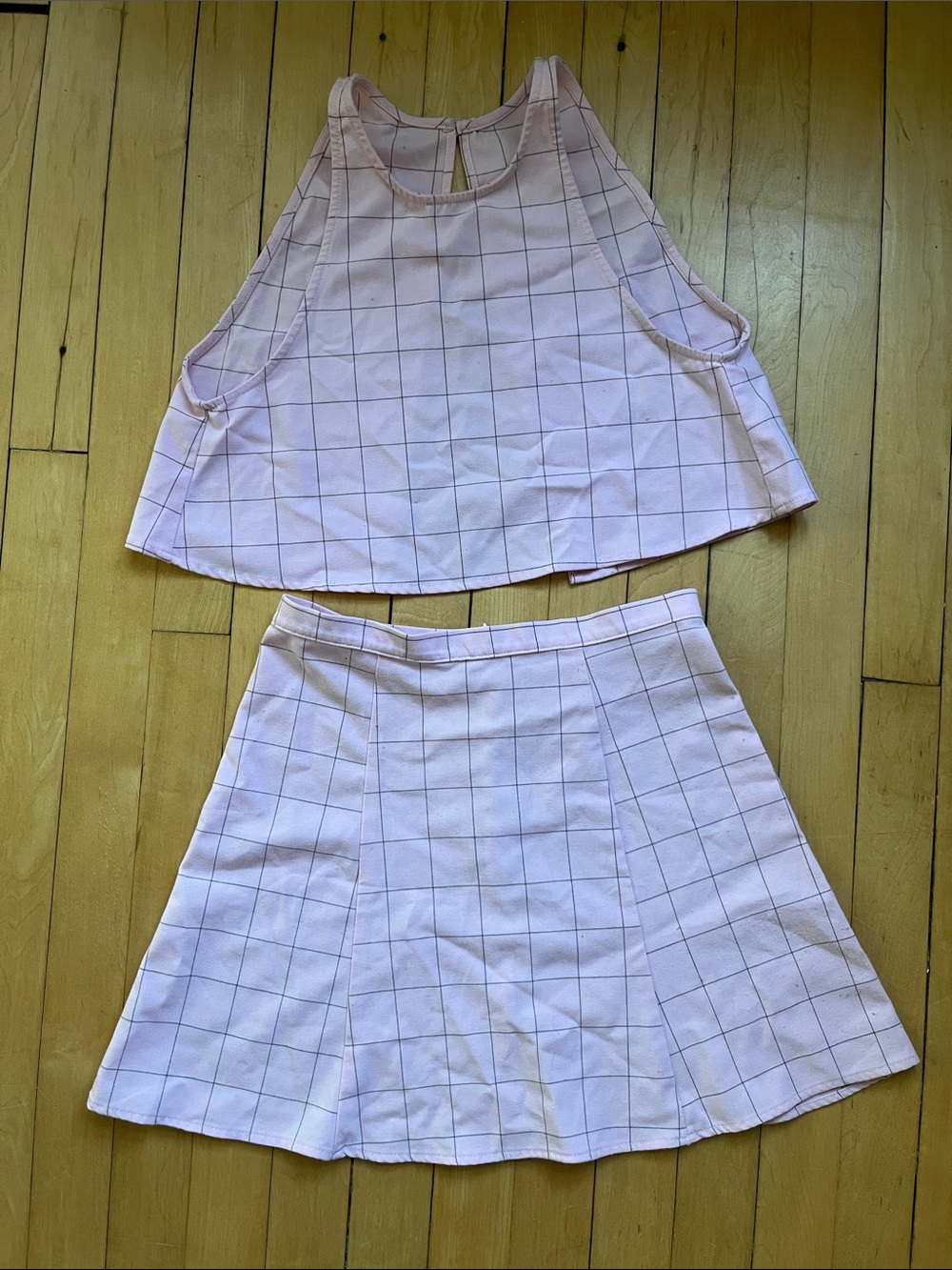 American Apparel Pink Windowpane Crop Top & Skirt Set